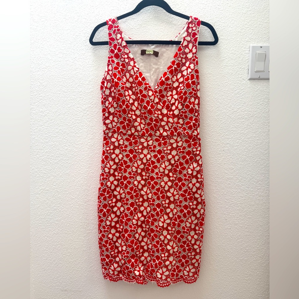 Eva Franco Red and Ivory Crochet Sheath Mini Dress size 4